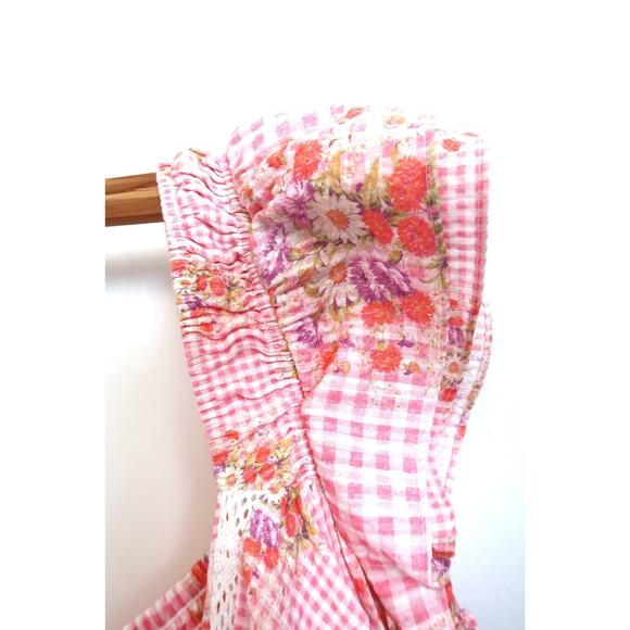 LOVESHACKFANCY Emeka Cotton Maxi Tie Front Gingham Floral Dress Revolve M $495 - Picture 7 of 14